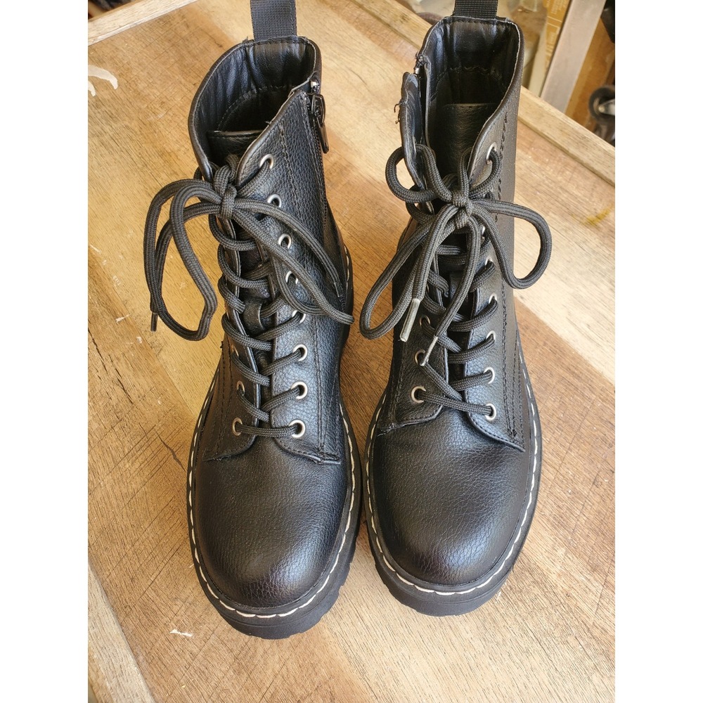 Sincerely Jules Harley Combat Boots Black Faux Leather Platform Lug Sole Size 6